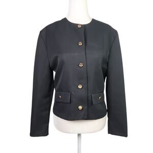 Vintage 80s Magna black collarless blazer jacket M
